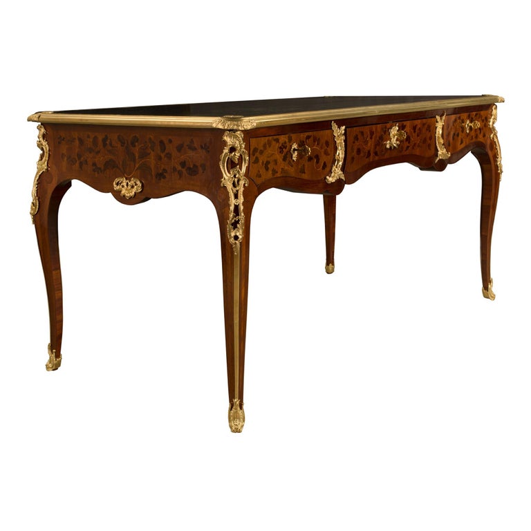 French 19th Century Louis XV Style Kingwood and Ormolu Desk For Sale at