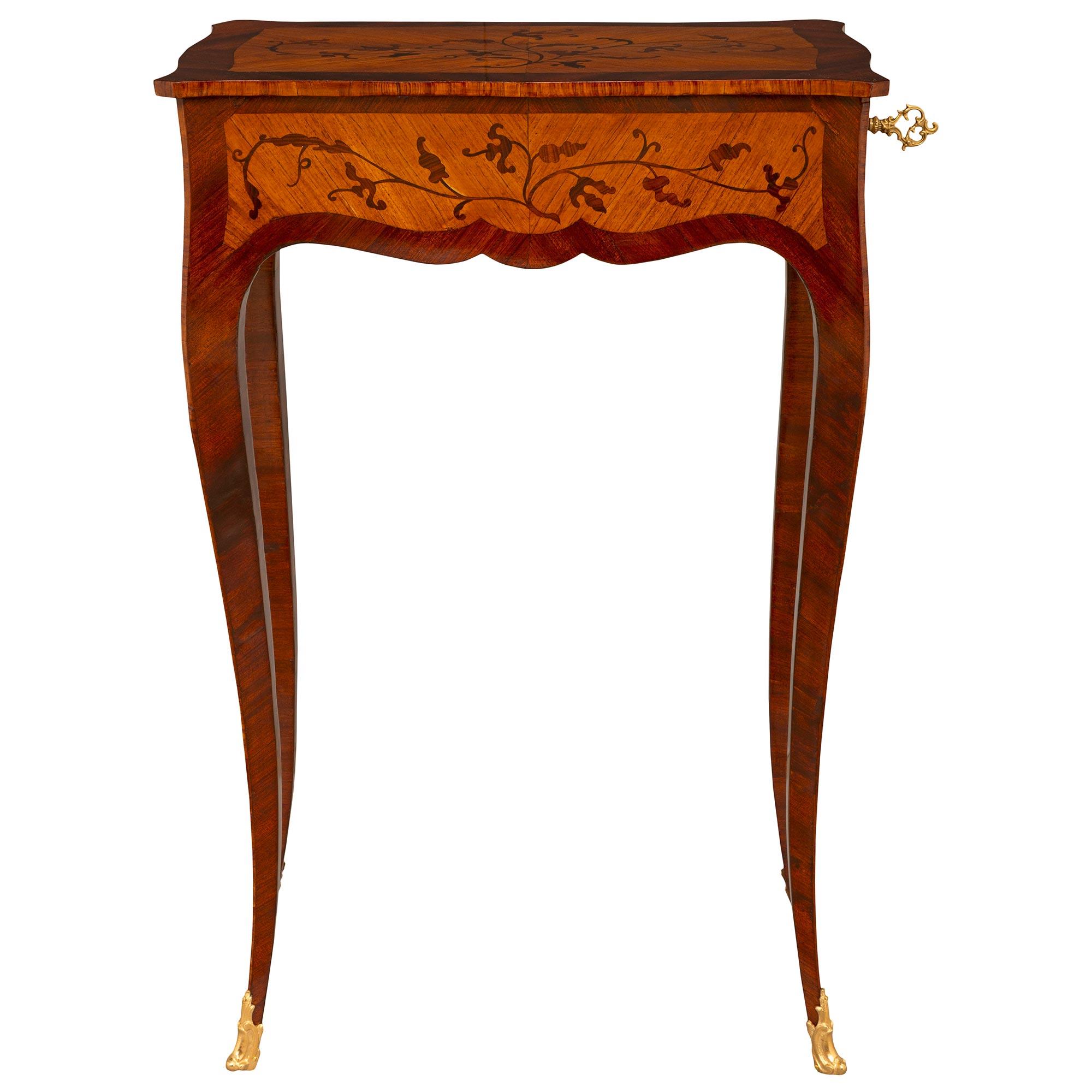 19th Century A French 19th century Louis XV st. Kingwood, Tulipwood and Ormolu side table For Sale