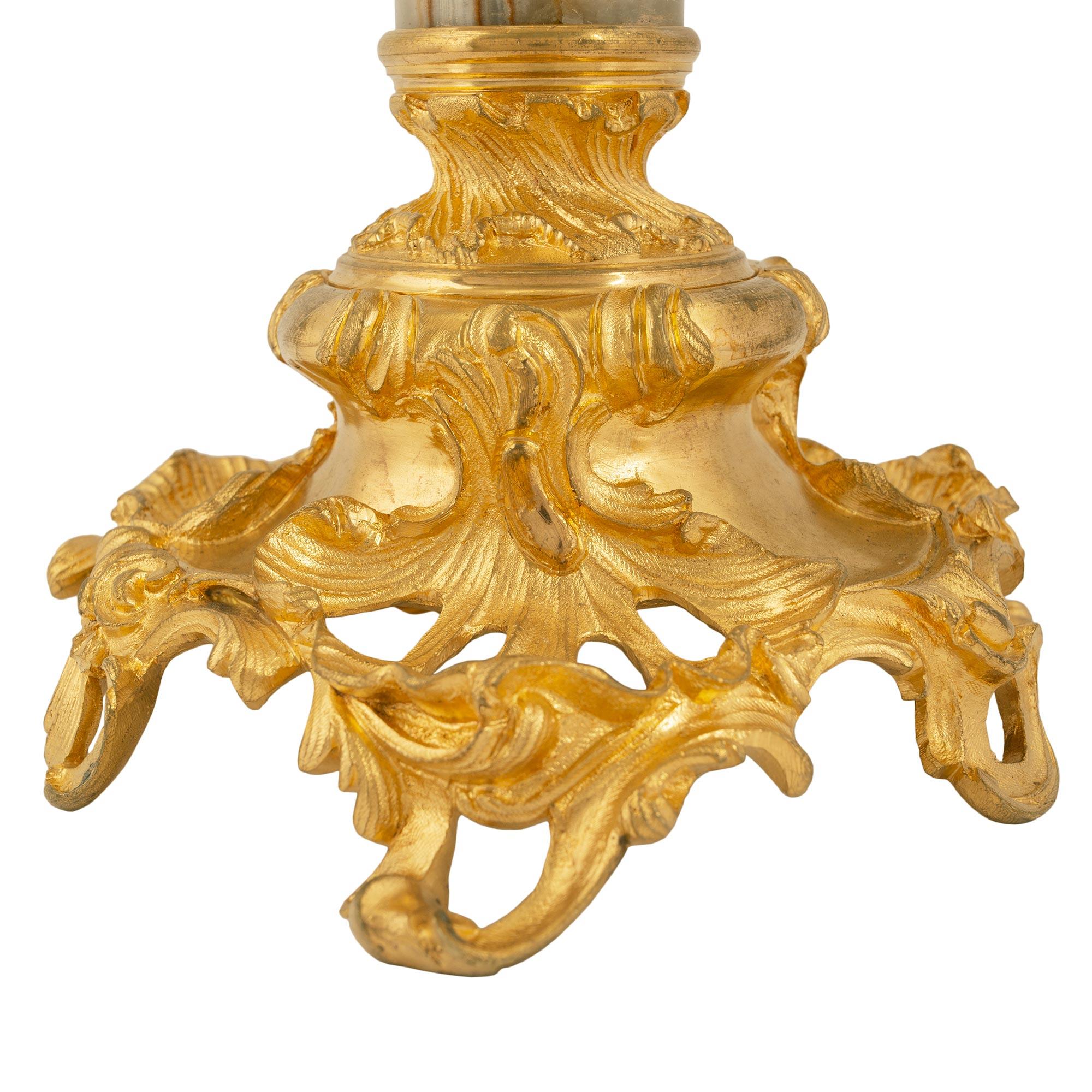 French 19th Century Louis XV Style Ormolu and Onyx Lamp 2