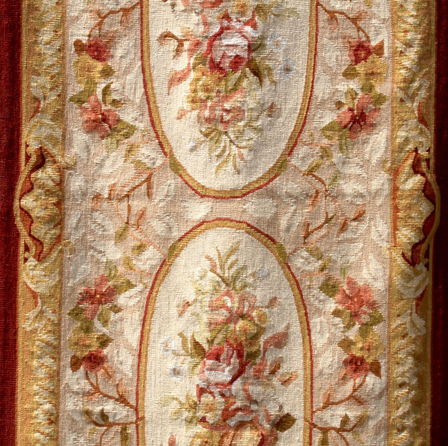 Wool French 19th Century Louis XV Style Aubusson Tapestry Panel with Rose Bouquets For Sale