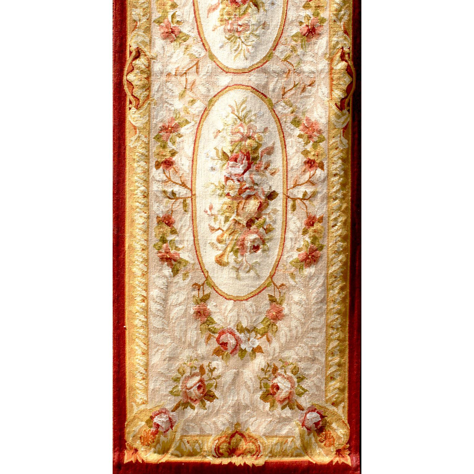 French 19th Century Louis XV Style Aubusson Tapestry Panel with Rose Bouquets For Sale 1