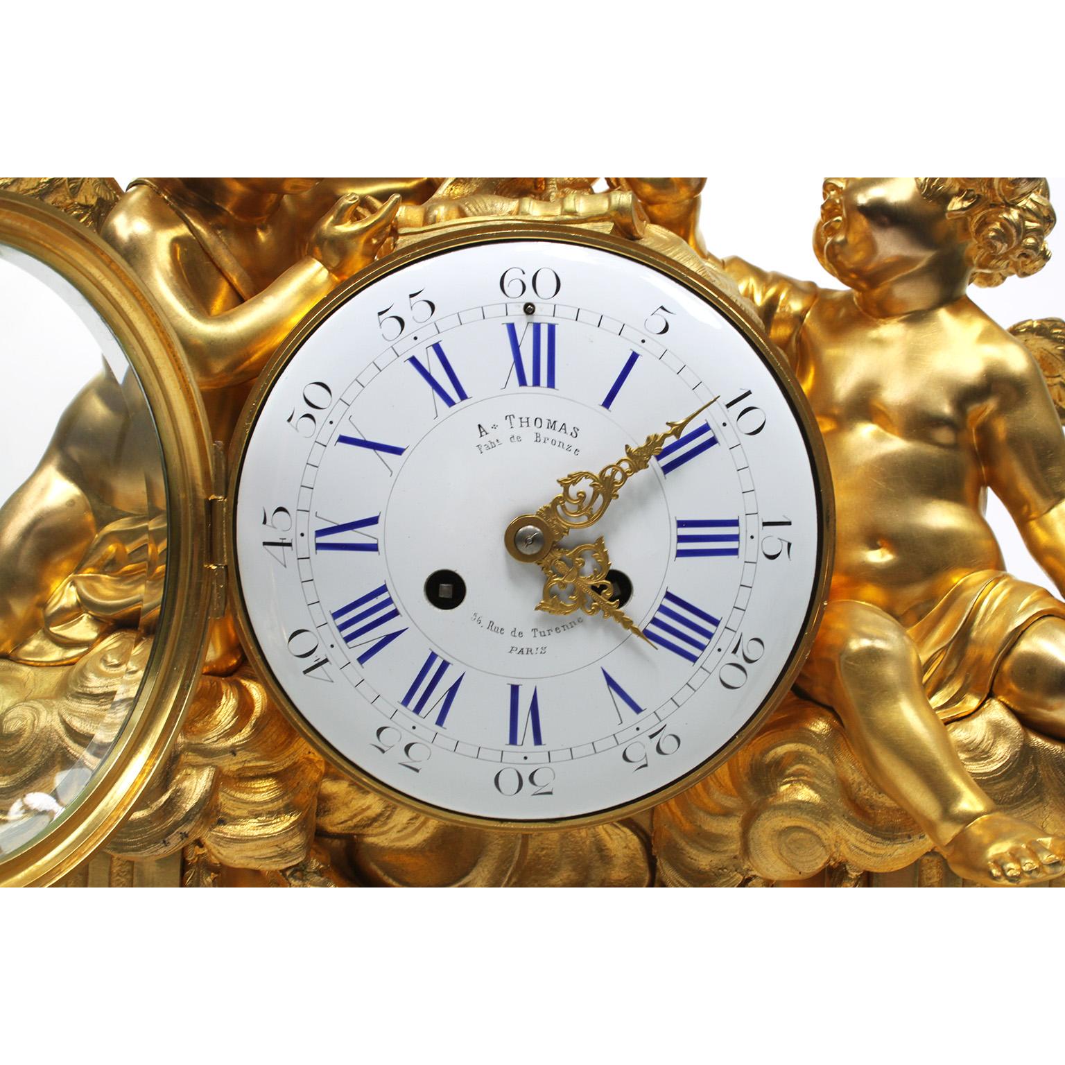 French 19th Century Louis XV Style Gilt Bronze Cherubs & Rooster Mantel Clock For Sale 5