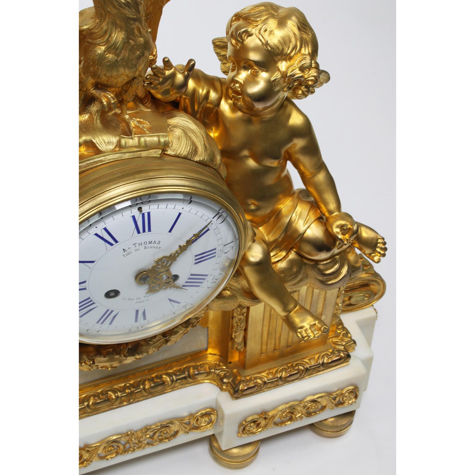 French 19th Century Louis XV Style Gilt Bronze Cherubs & Rooster Mantel Clock For Sale 7