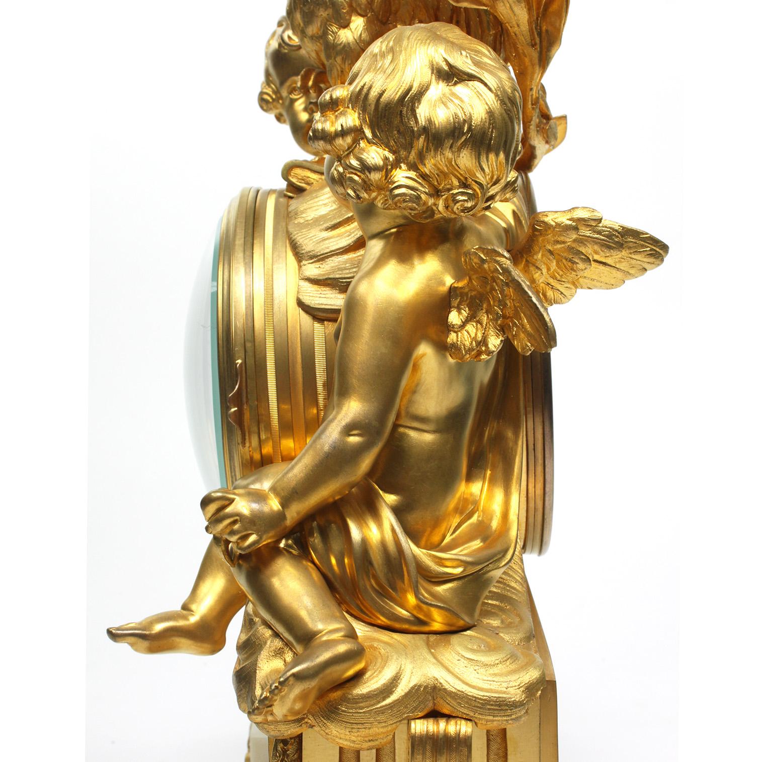 French 19th Century Louis XV Style Gilt Bronze Cherubs & Rooster Mantel Clock For Sale 12
