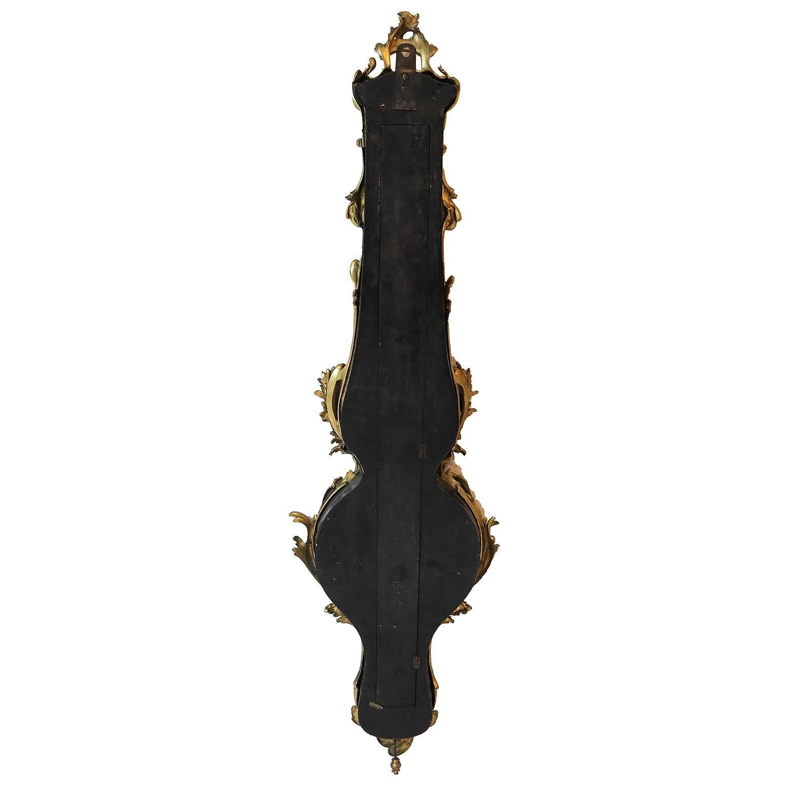 French 19th Century Louis XV Style Gilt-Bronze and Ebonized Wood Wall Barometer For Sale 2