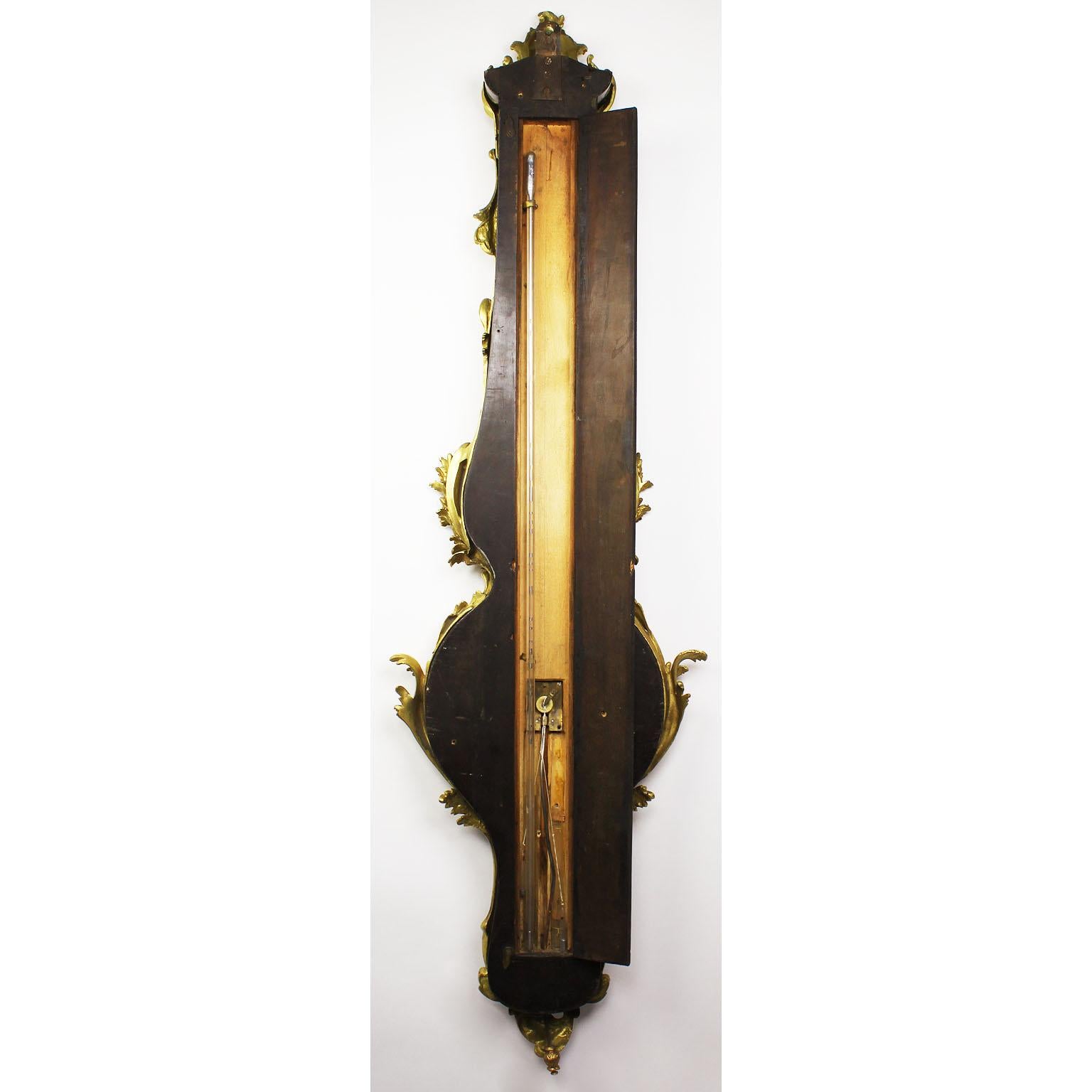 French 19th Century Louis XV Style Gilt-Bronze and Ebonized Wood Wall Barometer For Sale 3