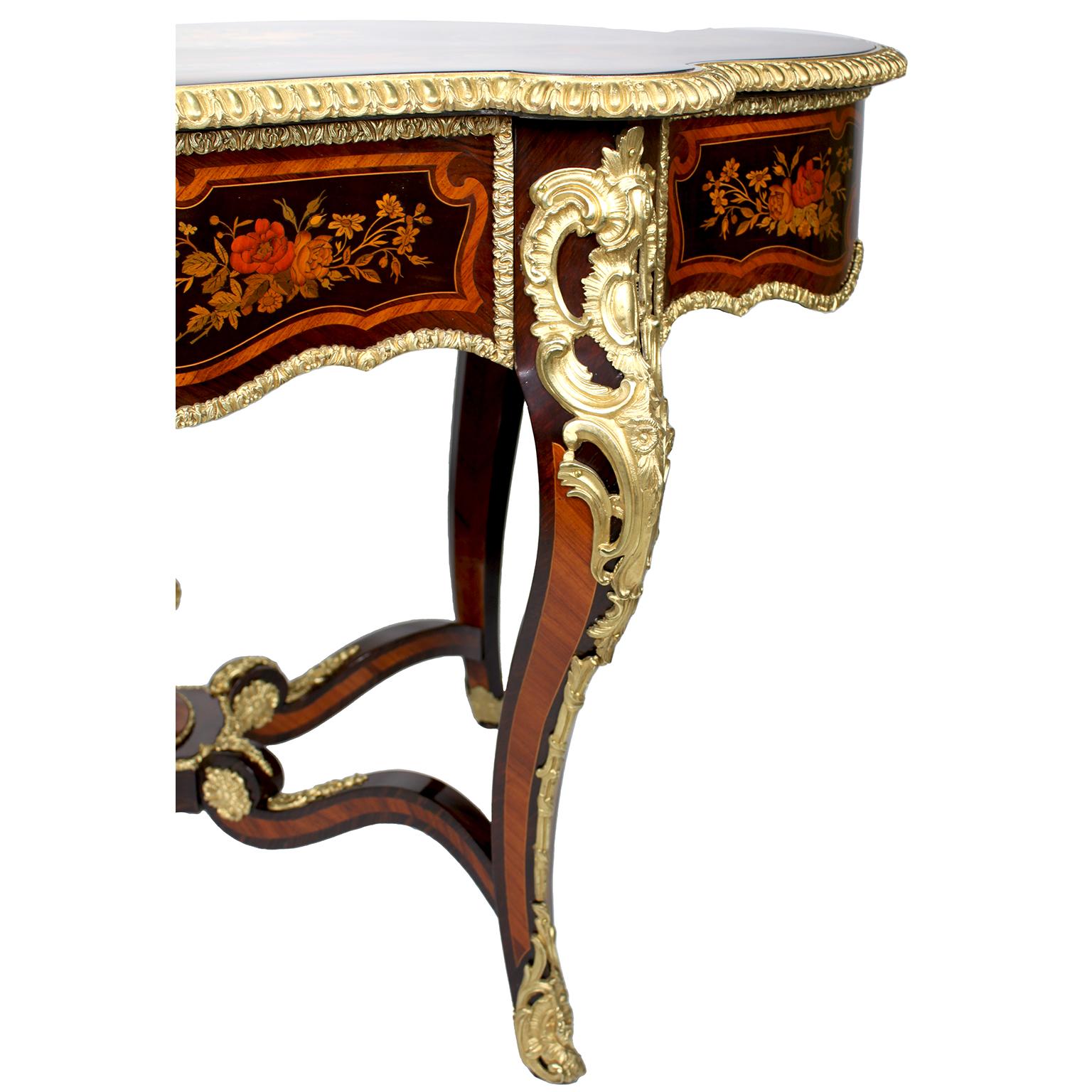 French 19th Century Louis XV Style Gilt-Bronze Mounted Marquetry Center Table For Sale 7