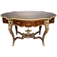 French 19th Century Louis XV Style Gilt-Bronze Mounted Marquetry Center Table
