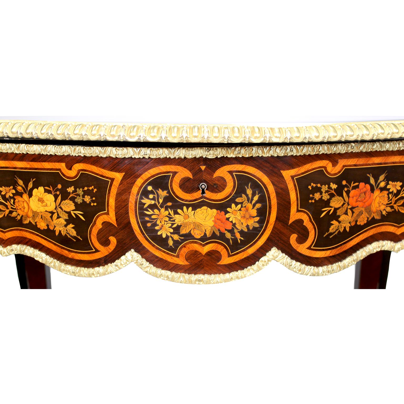 French 19th Century Louis XV Style Gilt-Bronze Mounted Marquetry Center Table For Sale 5