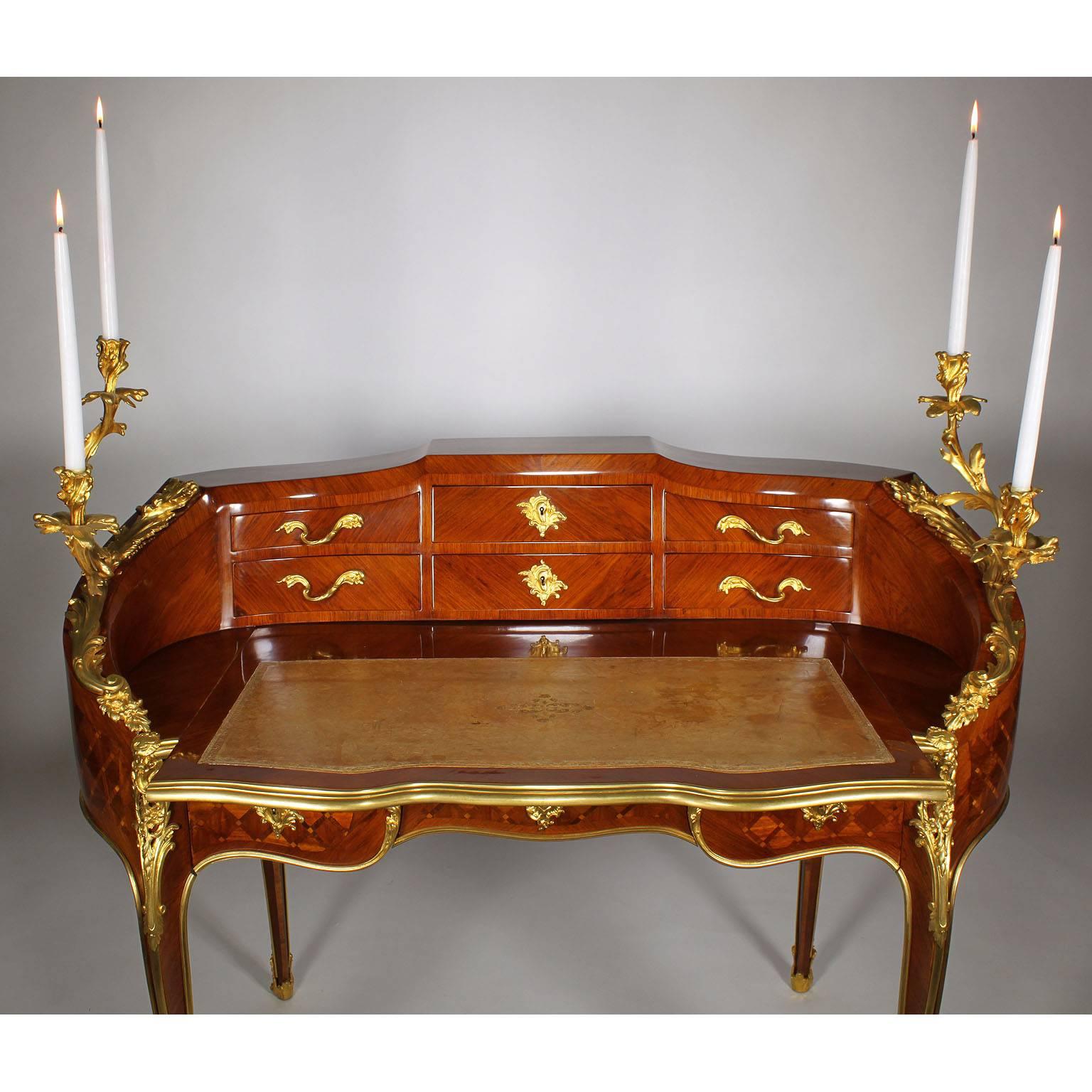 Embossed 19th Century Louis XV Style Gilt-Bronze Mounted Secretary, Attributed to Millet