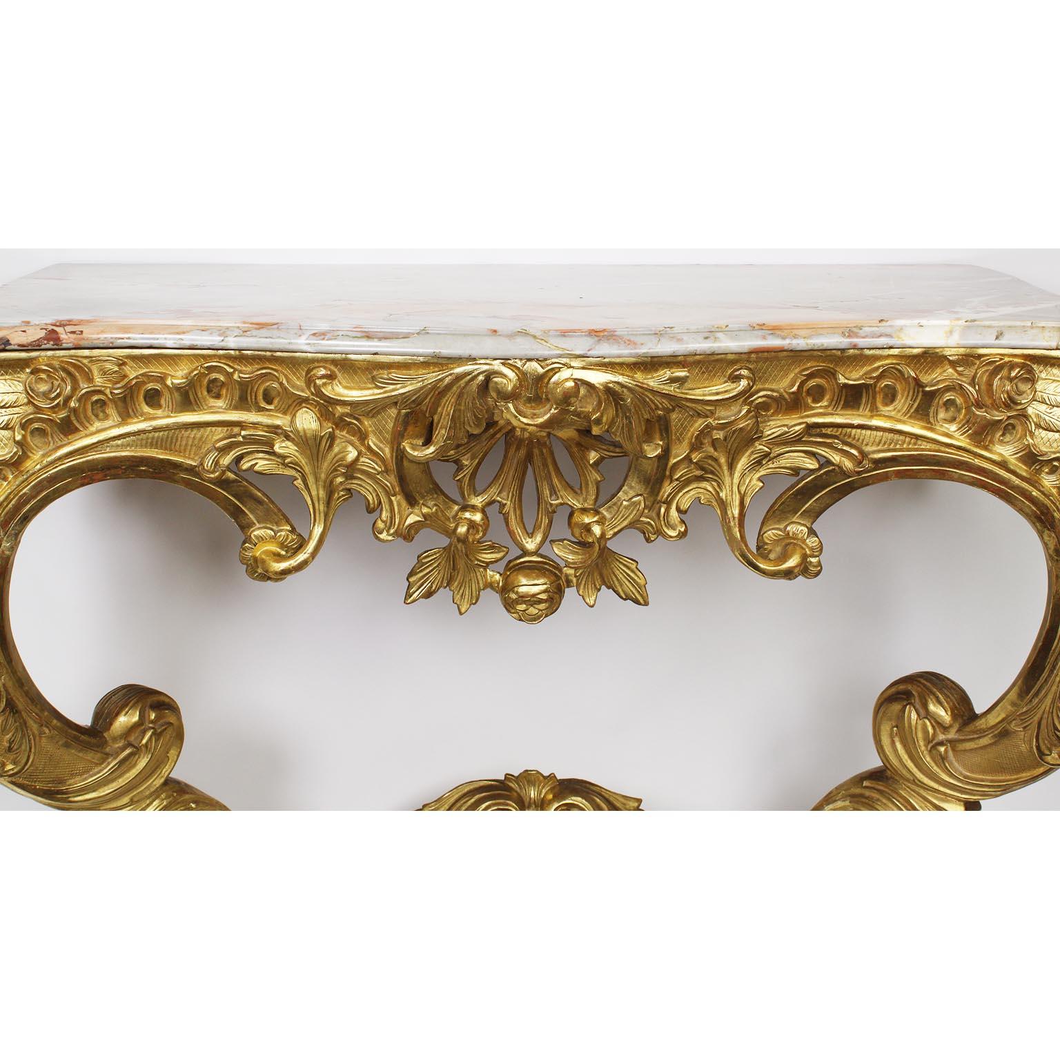 Hand-Carved French 19th Century Louis XV Style Giltwood Carved Wall Mounting Console Table For Sale