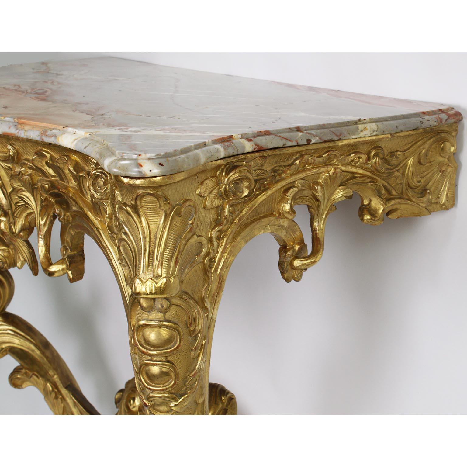 French 19th Century Louis XV Style Giltwood Carved Wall Mounting Console Table For Sale 1
