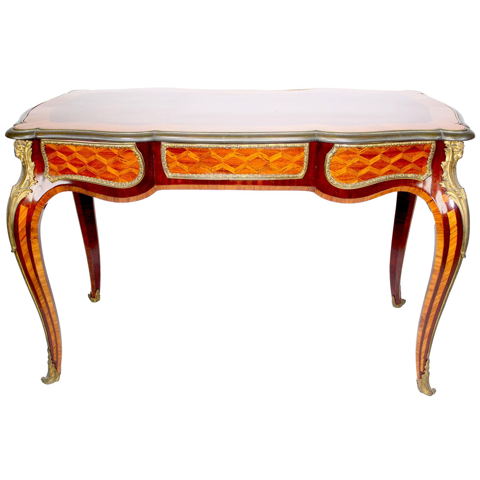 Gilt A French 19th Century Louis XV Style Kingwood Parquetry Ladies Writing Desk  For Sale