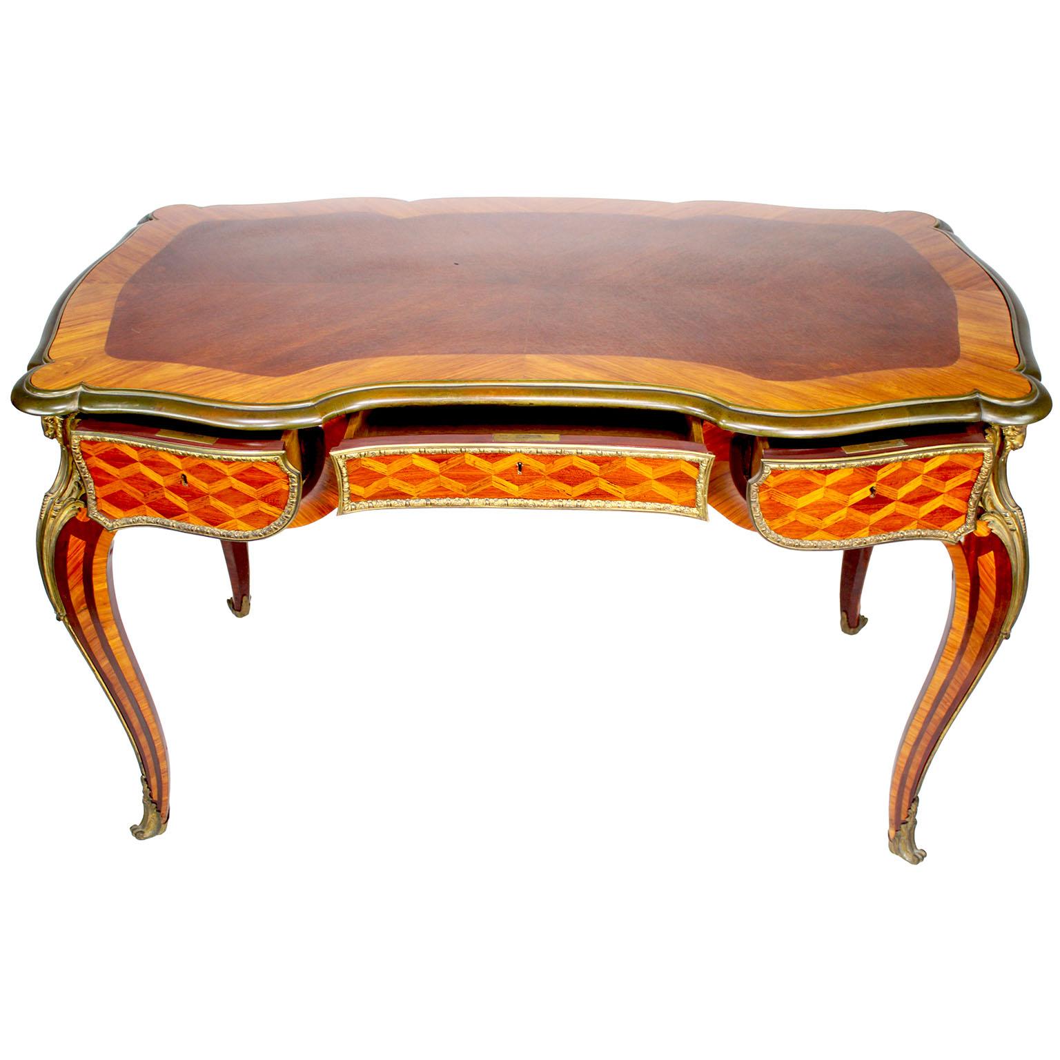Bronze A French 19th Century Louis XV Style Kingwood Parquetry Ladies Writing Desk  For Sale