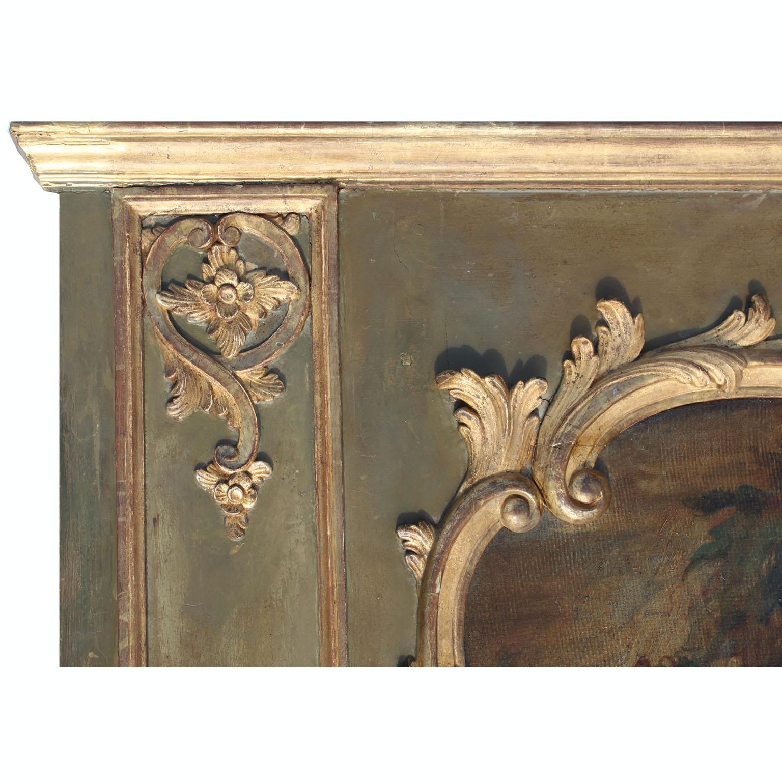 Hand-Carved A French 19th Century Louis XV Style Parcel Gilt-Wood Carved Wood Trumeau Mirror For Sale