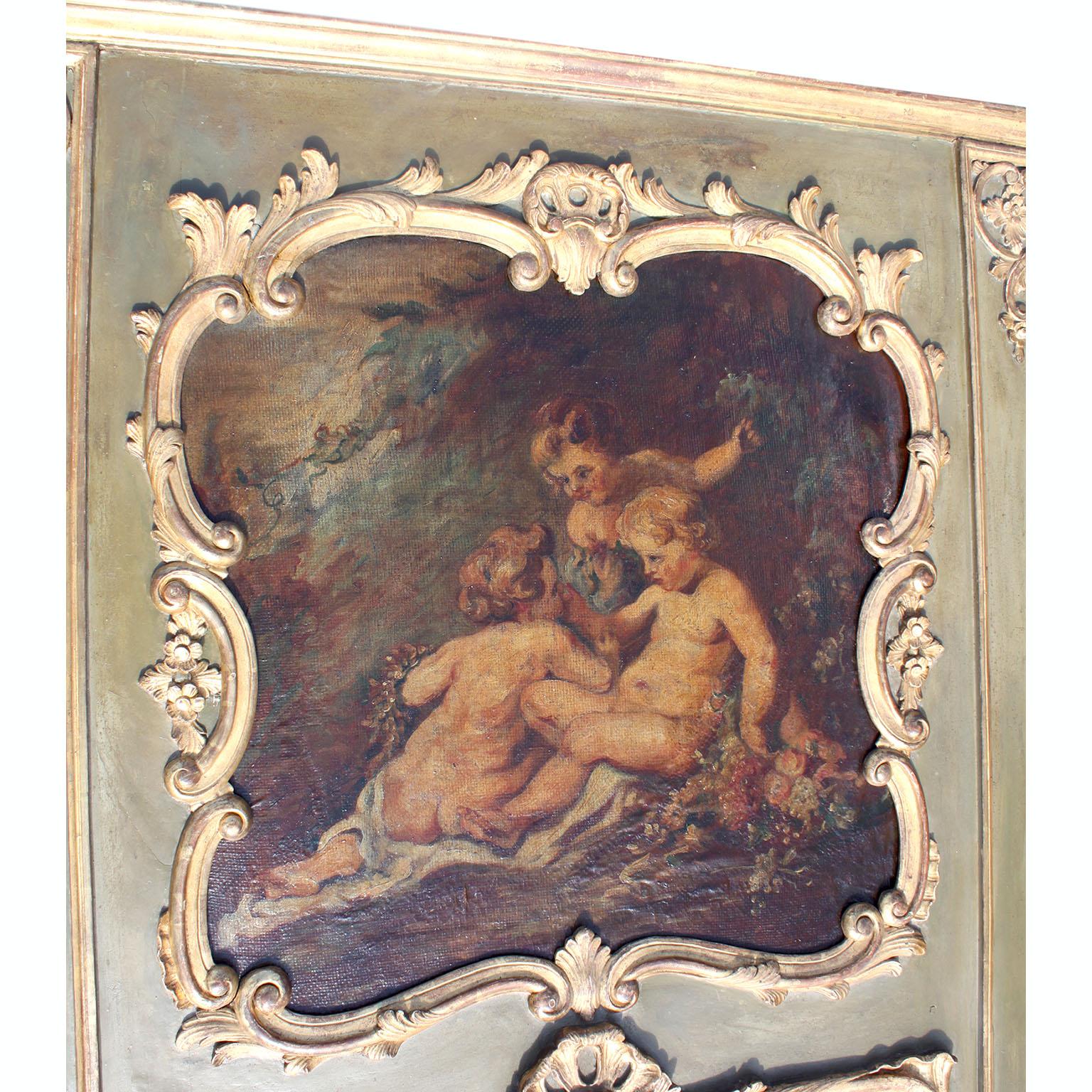 A French 19th Century Louis XV Style Parcel Gilt-Wood Carved Wood Trumeau Mirror For Sale 1