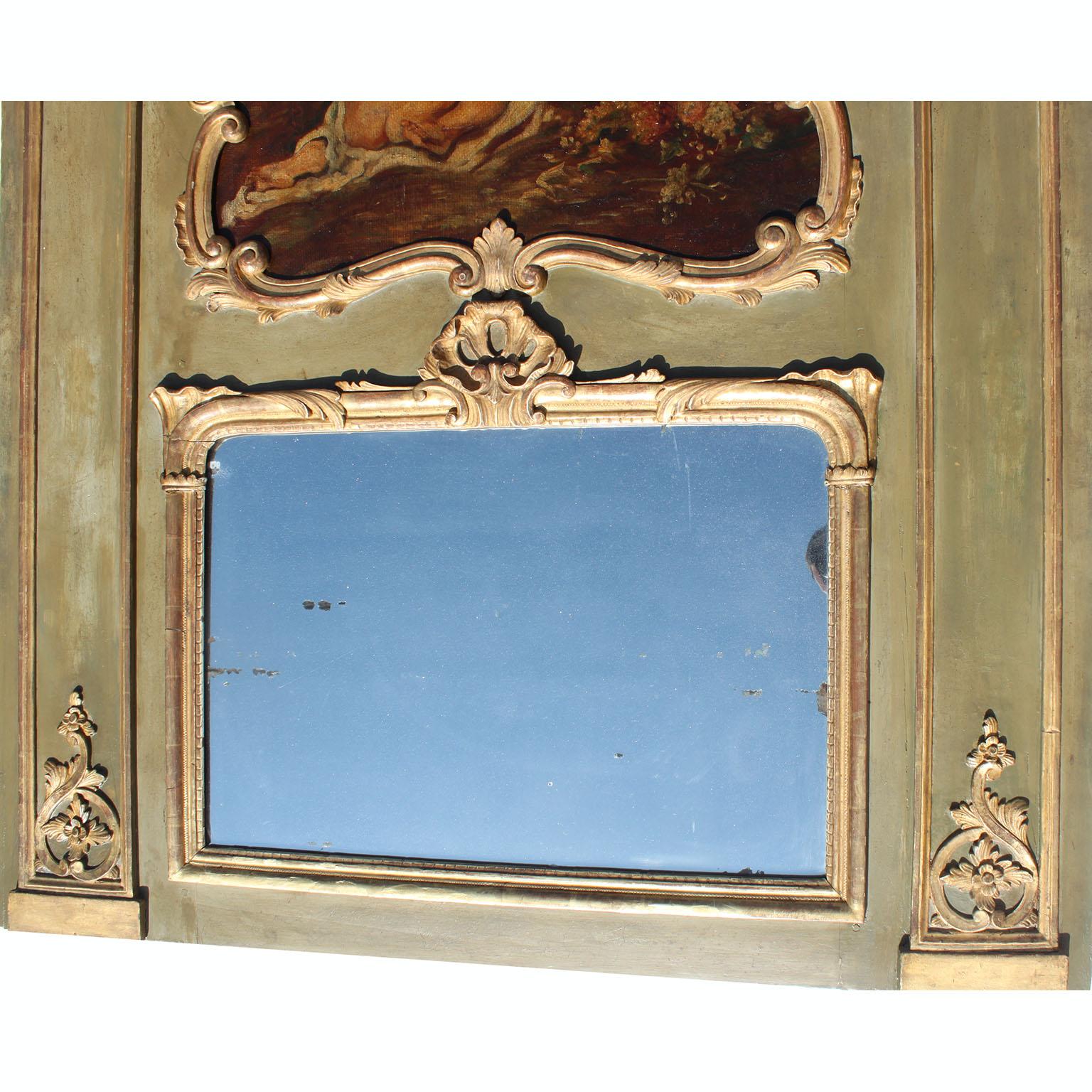 A French 19th Century Louis XV Style Parcel Gilt-Wood Carved Wood Trumeau Mirror For Sale 2