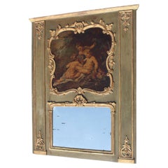 Antique A French 19th Century Louis XV Style Parcel Gilt-Wood Carved Wood Trumeau Mirror