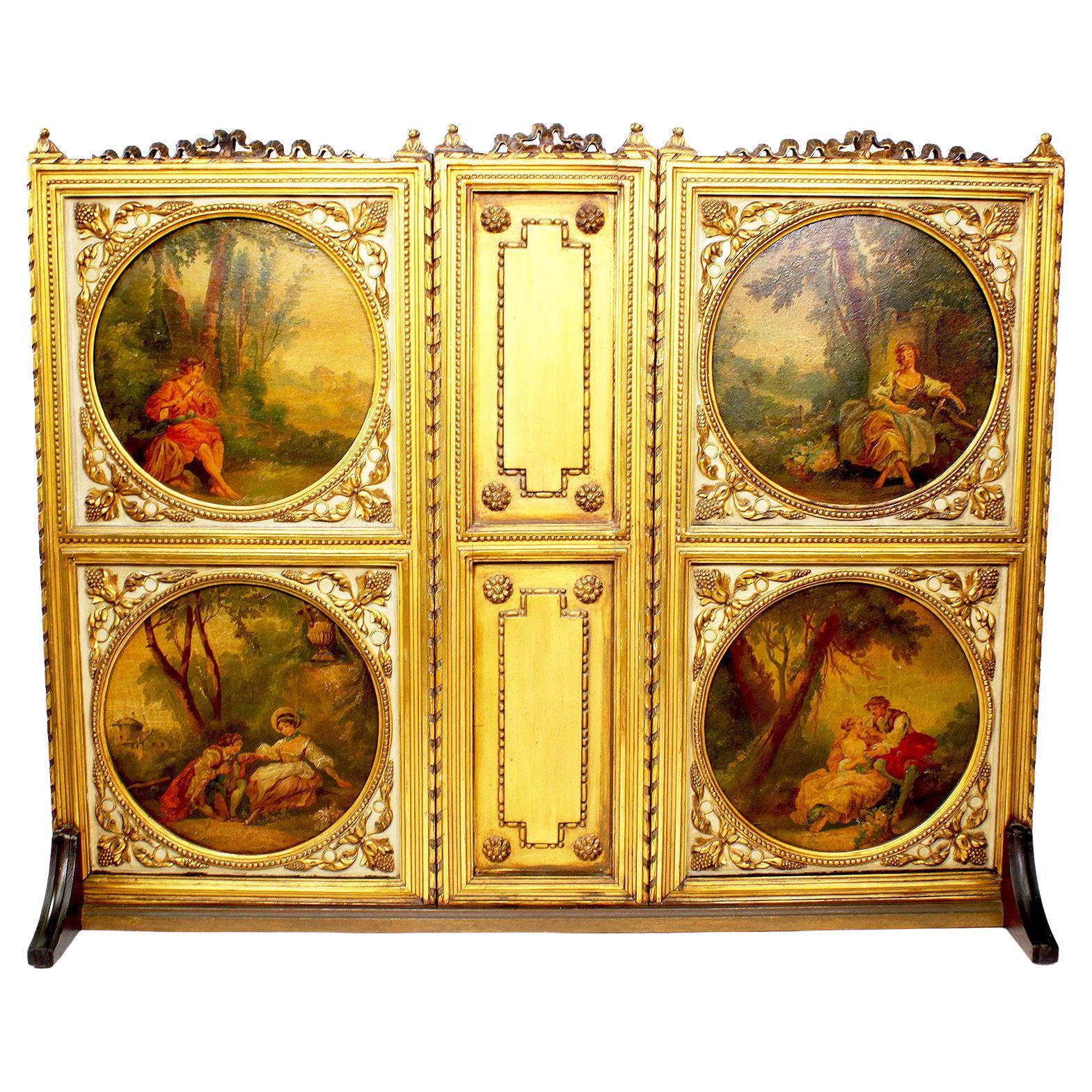Pare-étincelles français du 19ème siècle en bois doré de style Louis XV et Vernis Martin