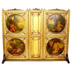 French 19th Century Louis XV & Vernis Martin Style Giltwood Fireplace Screen