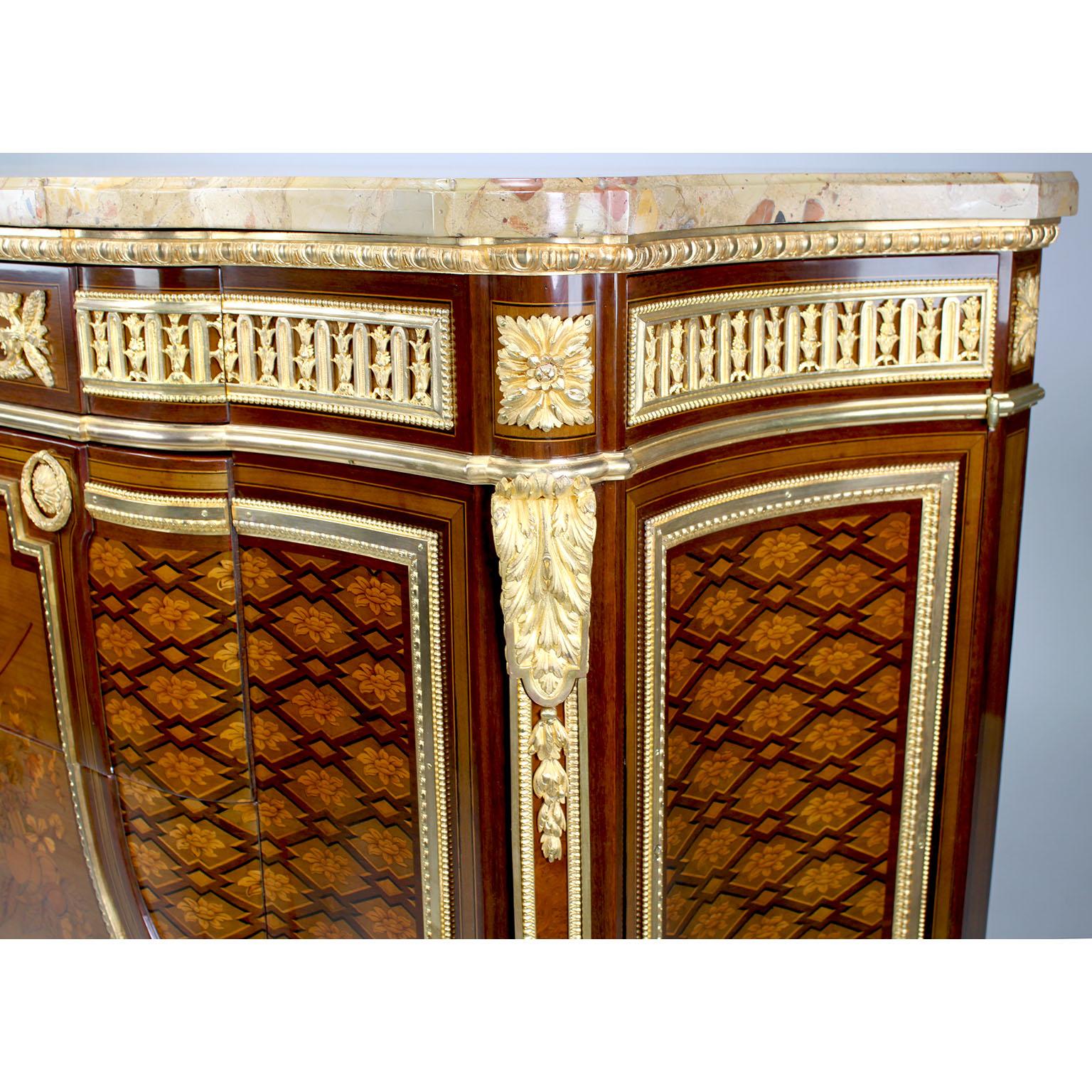 French 19th Century Louis XV-XVI Ormolu Mounted Marquetry Commode Marble Top For Sale 4