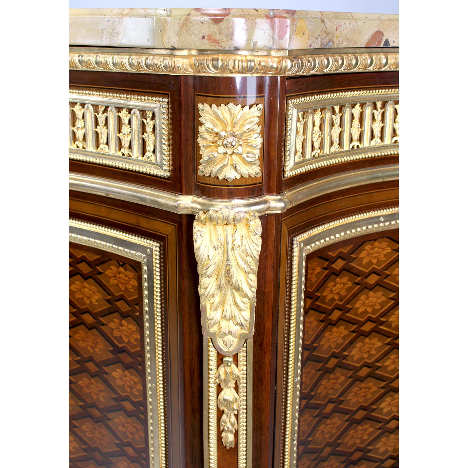 French 19th Century Louis XV-XVI Ormolu Mounted Marquetry Commode Marble Top For Sale 5