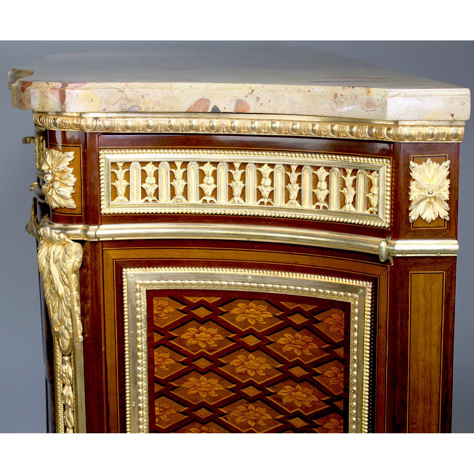 French 19th Century Louis XV-XVI Ormolu Mounted Marquetry Commode Marble Top For Sale 7