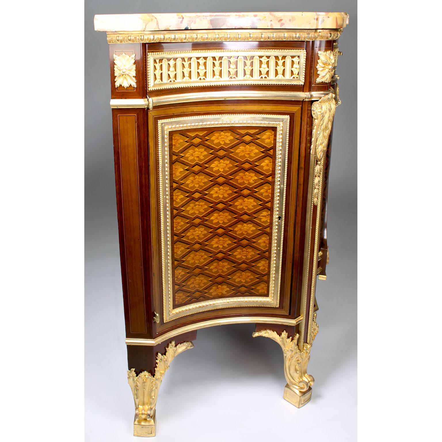 French 19th Century Louis XV-XVI Ormolu Mounted Marquetry Commode Marble Top For Sale 8