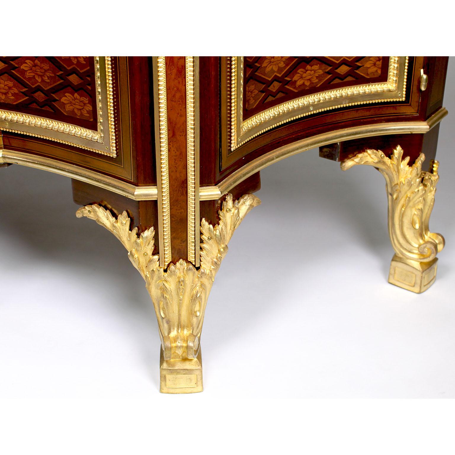 French 19th Century Louis XV-XVI Ormolu Mounted Marquetry Commode Marble Top For Sale 9