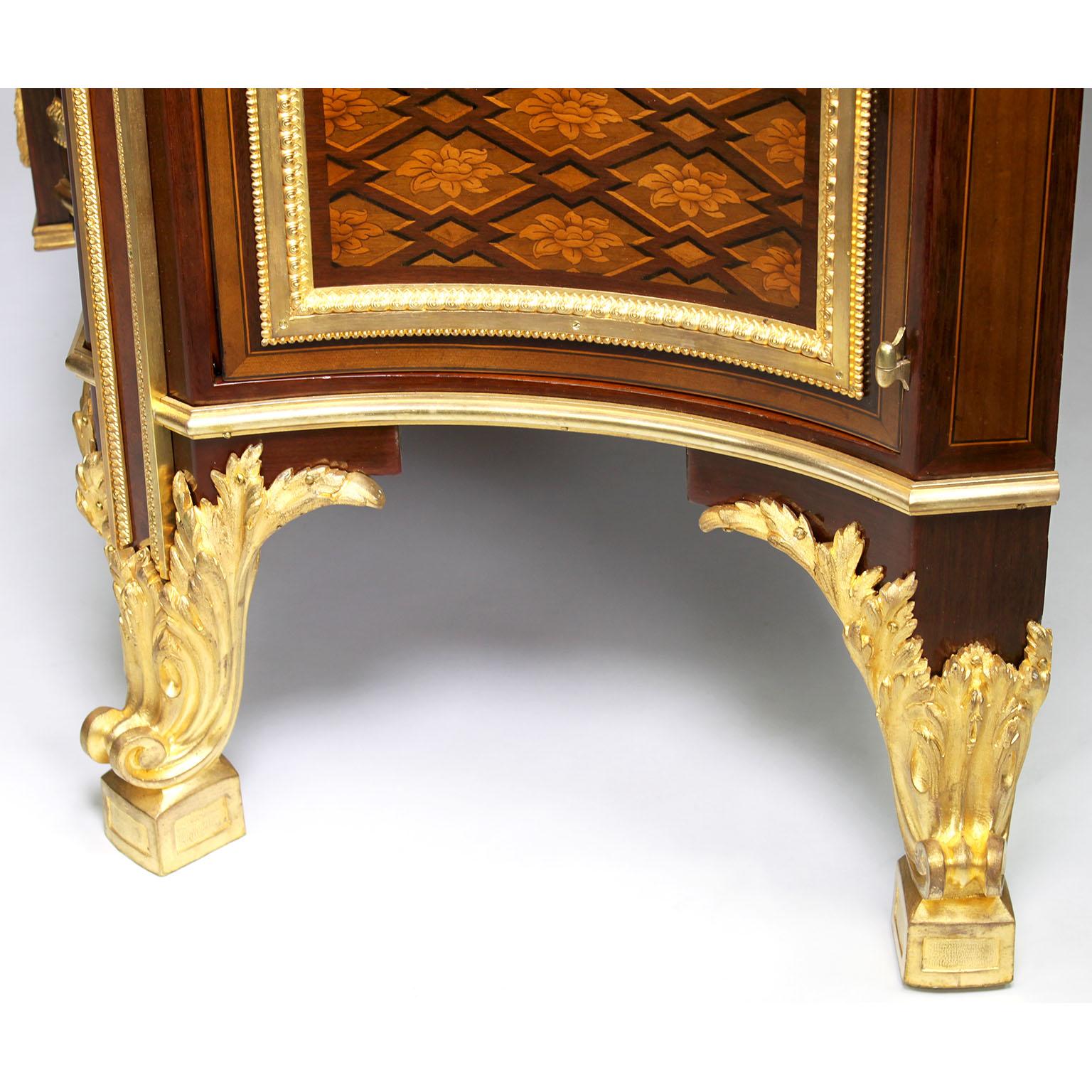 French 19th Century Louis XV-XVI Ormolu Mounted Marquetry Commode Marble Top For Sale 10