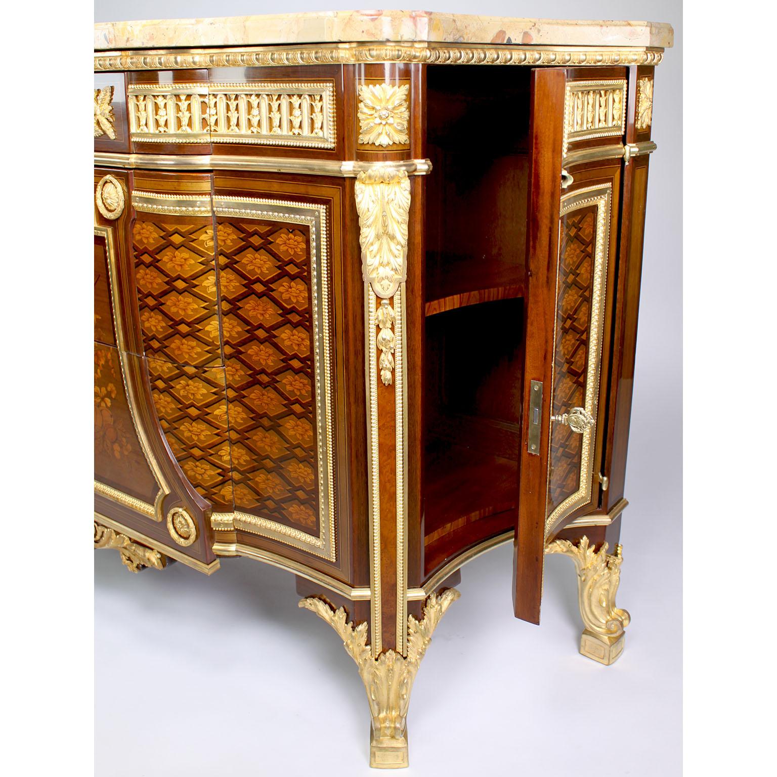 French 19th Century Louis XV-XVI Ormolu Mounted Marquetry Commode Marble Top For Sale 12