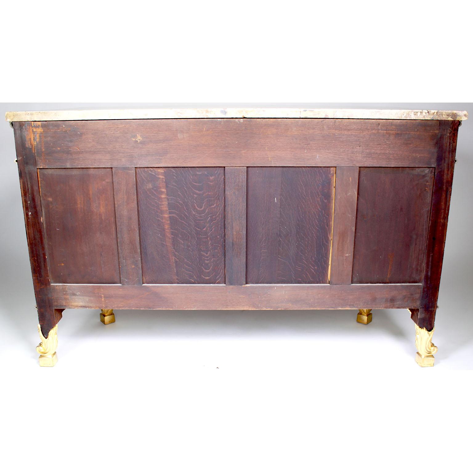 French 19th Century Louis XV-XVI Ormolu Mounted Marquetry Commode Marble Top For Sale 14