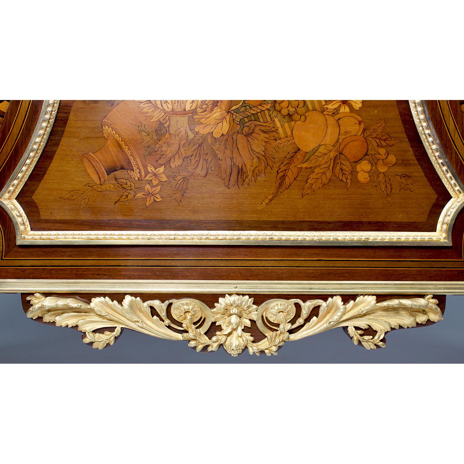 French 19th Century Louis XV-XVI Ormolu Mounted Marquetry Commode Marble Top For Sale 1