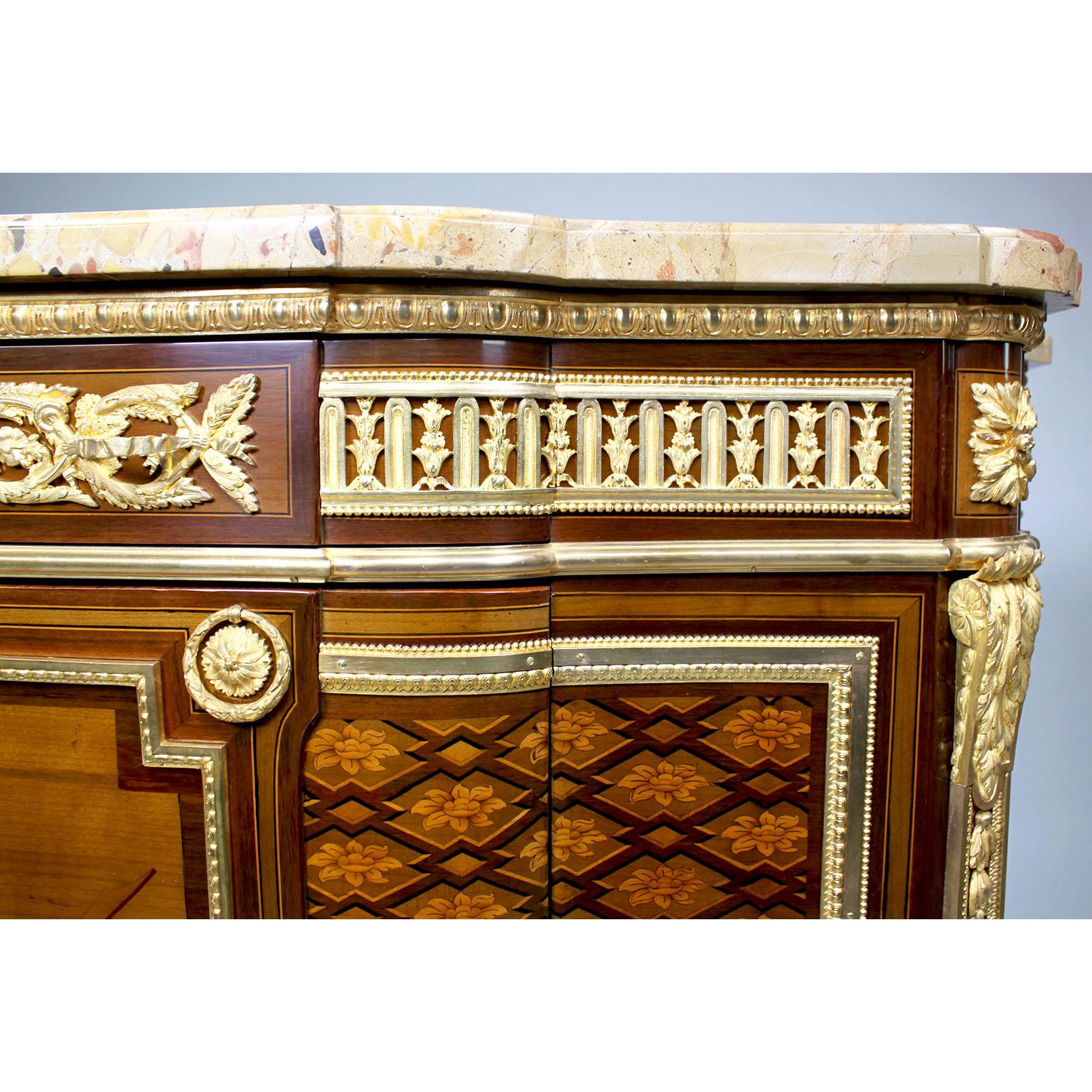 French 19th Century Louis XV-XVI Ormolu Mounted Marquetry Commode Marble Top For Sale 2