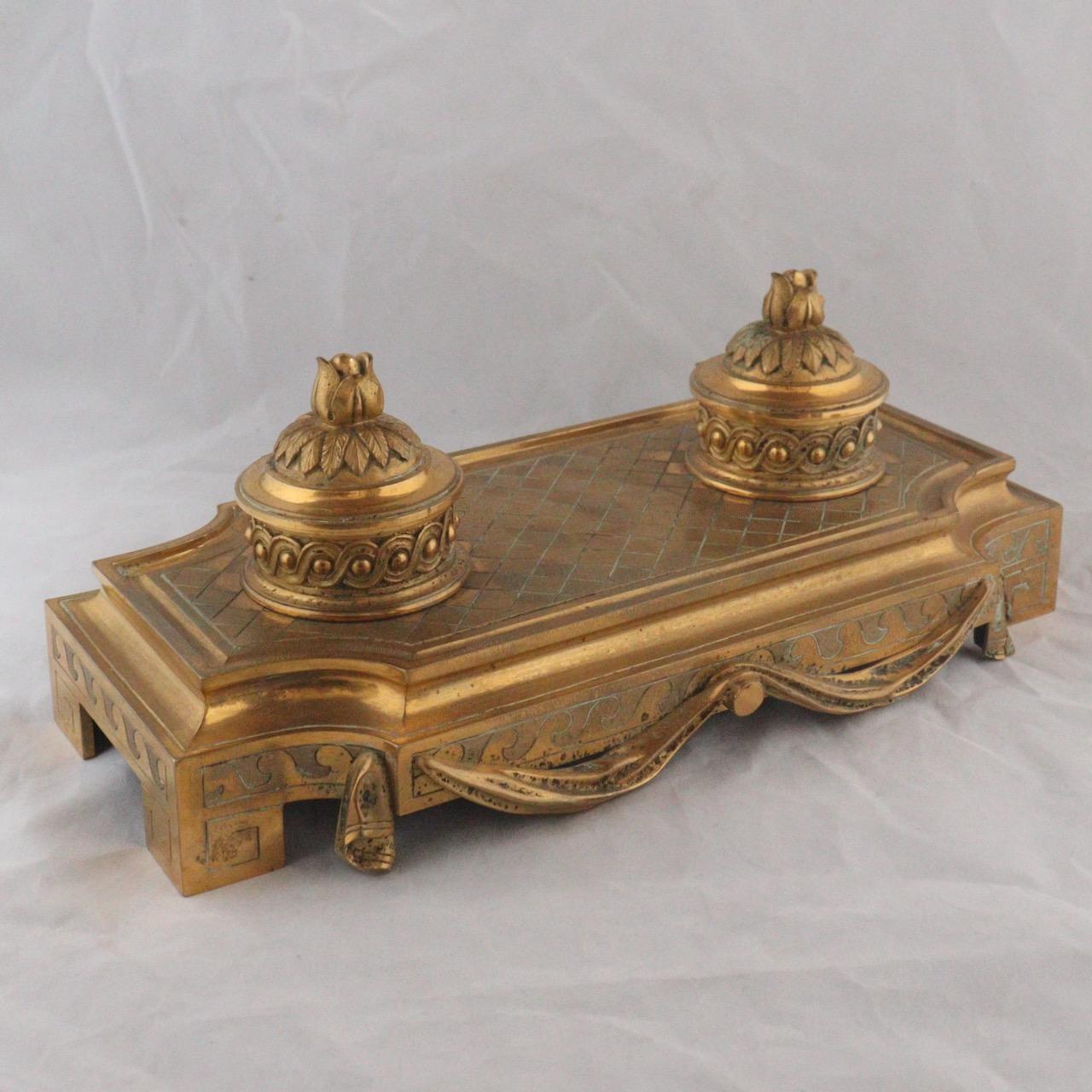 French 19th Century Louis XVI Greek Style Ormolu Inkwell Boin-Taburet Paris In Good Condition In Saint-Ouen, FR