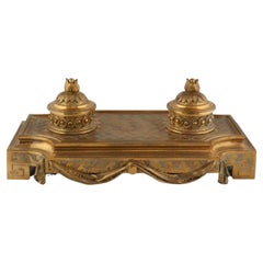 French 19th Century Louis XVI Greek Style Ormolu Inkwell Boin-Taburet Paris