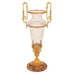 Antique A French 19th century Louis XVI st Belle Époque period etched Glass Ormolu vase