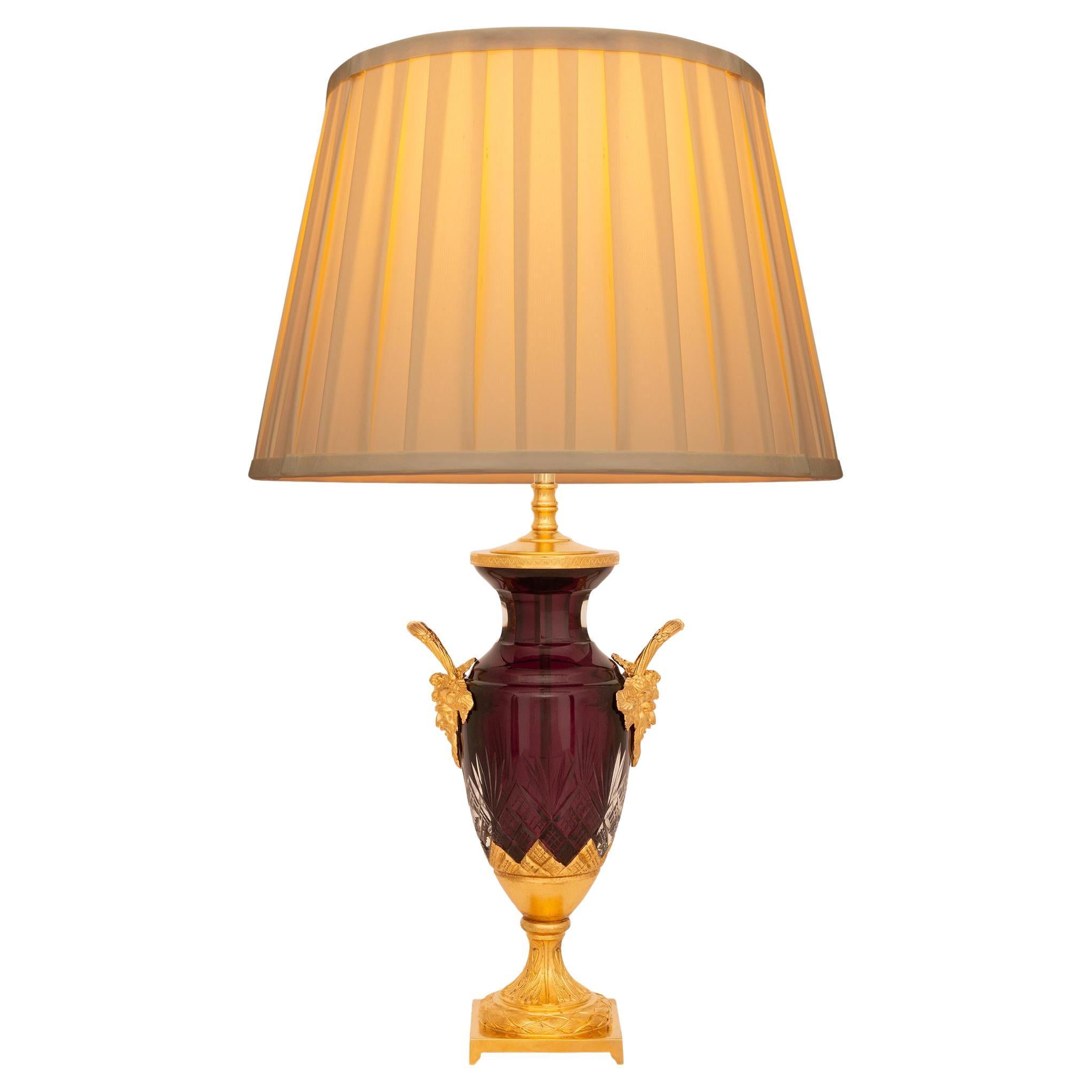 A French 19th century Louis XVI st. Crystal and Ormolu lamp