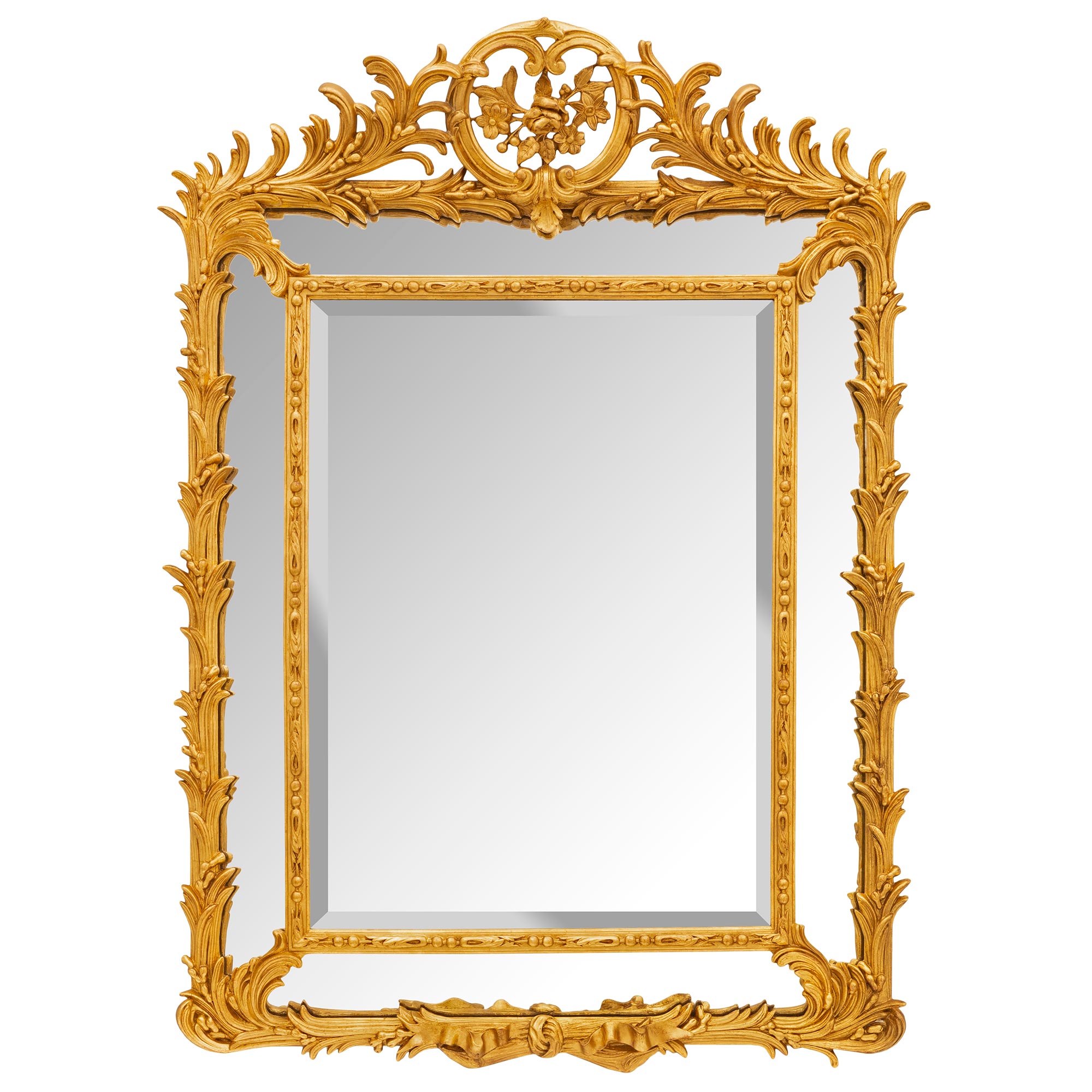 Miroir français du XIXe siècle en bois doré à double cadre de style Louis XVI du XIXe siècle