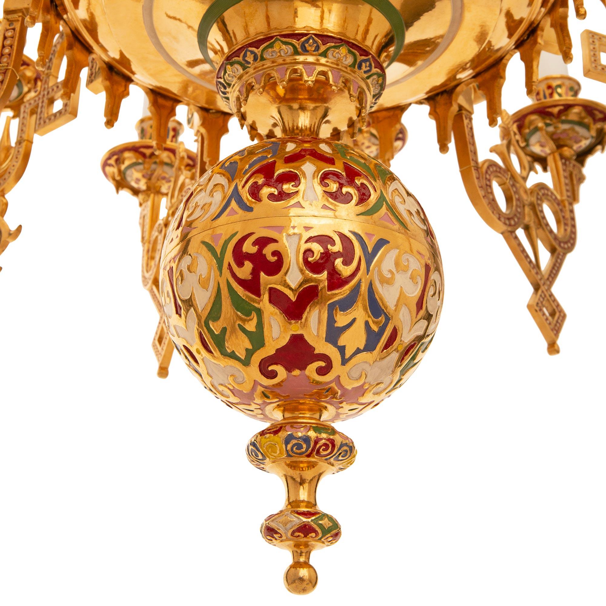 Lampadario francese in bronzo smaltato Ormolu Champlevé del XIX secolo Luigi XVI st in vendita 4