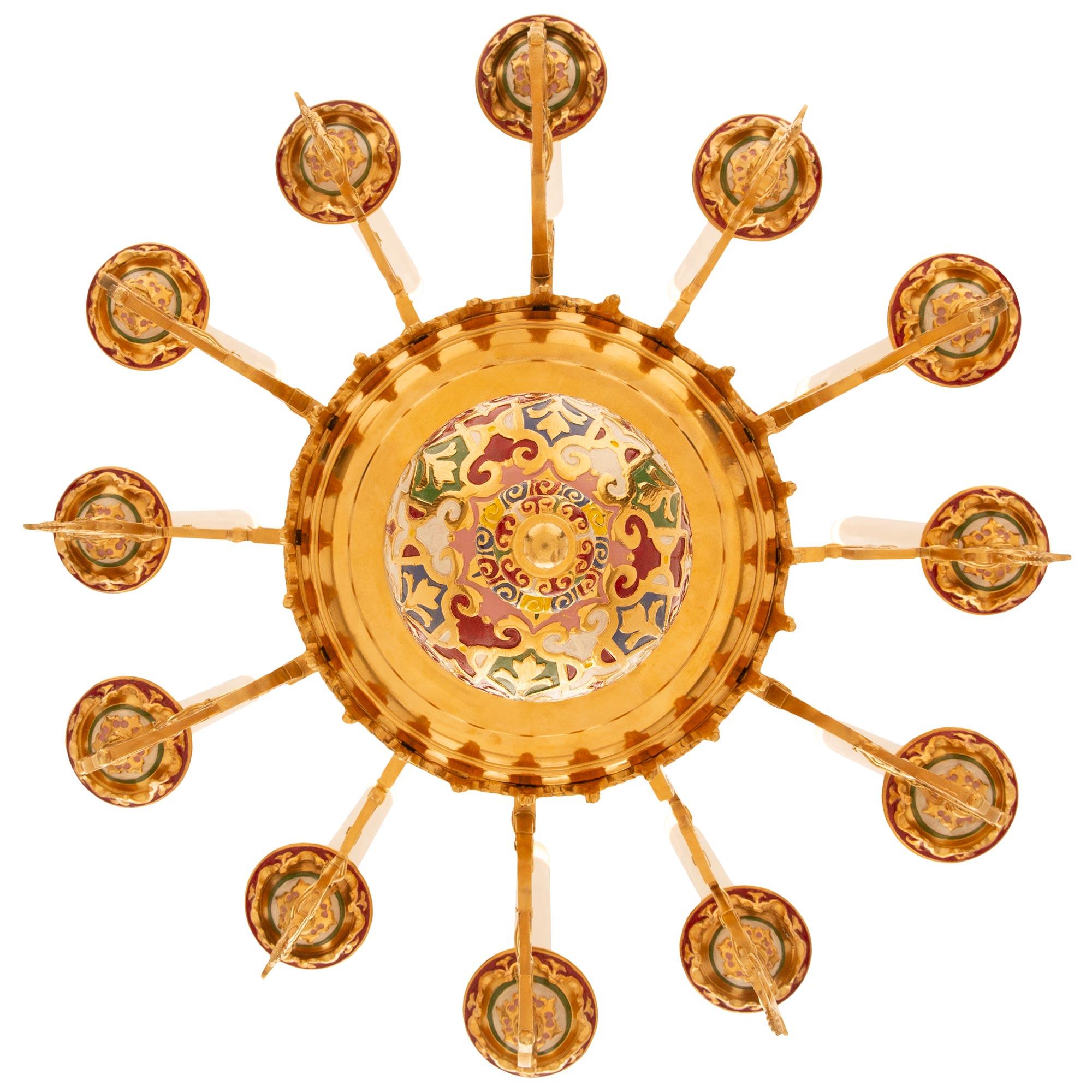 Lampadario francese in bronzo smaltato Ormolu Champlevé del XIX secolo Luigi XVI st in vendita 5