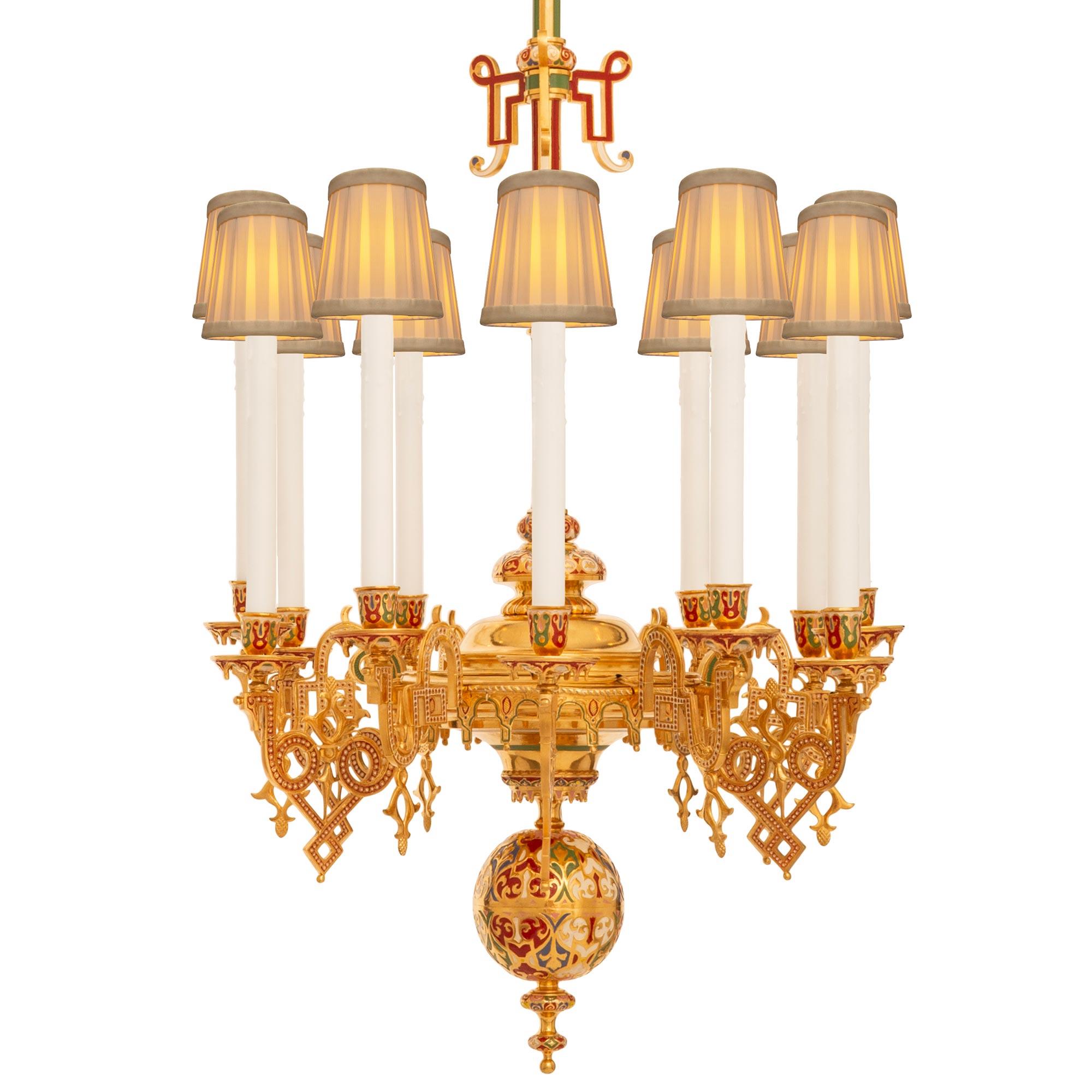 Francese Lampadario francese in bronzo smaltato Ormolu Champlevé del XIX secolo Luigi XVI st in vendita