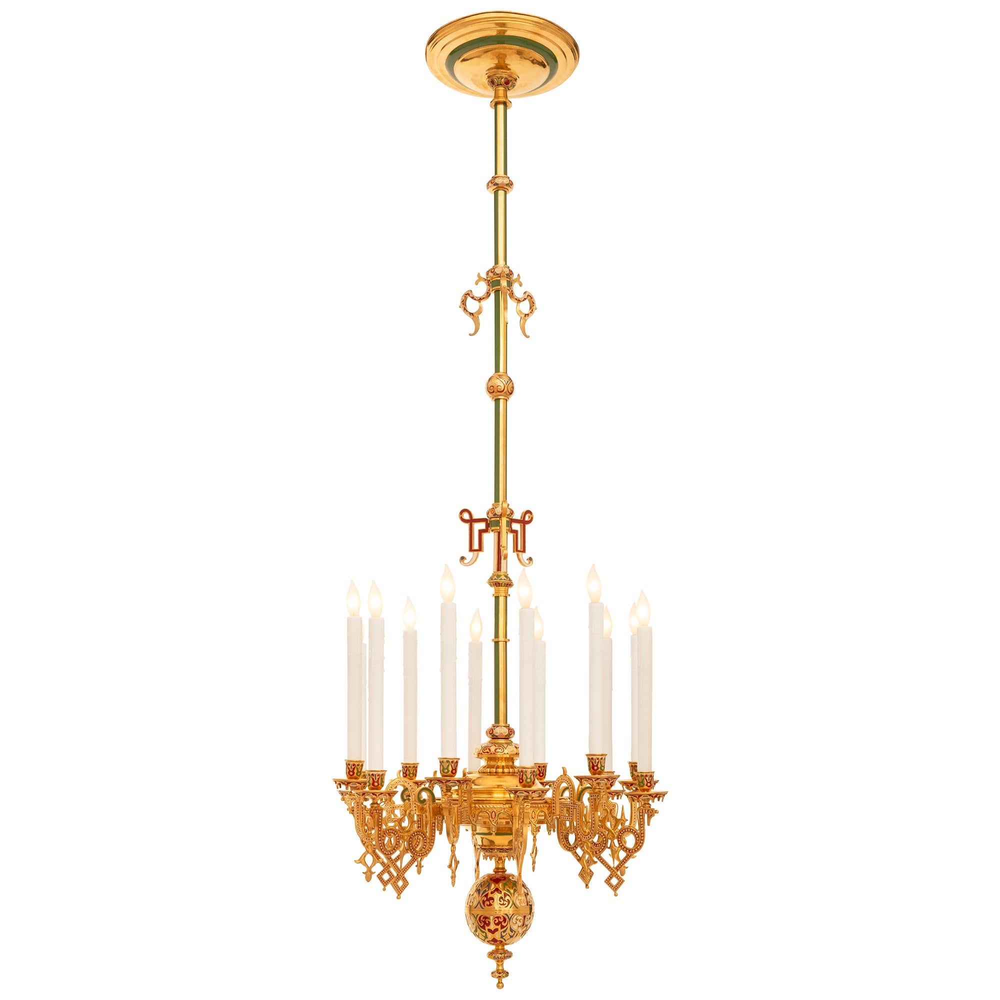 Smaltato Lampadario francese in bronzo smaltato Ormolu Champlevé del XIX secolo Luigi XVI st in vendita