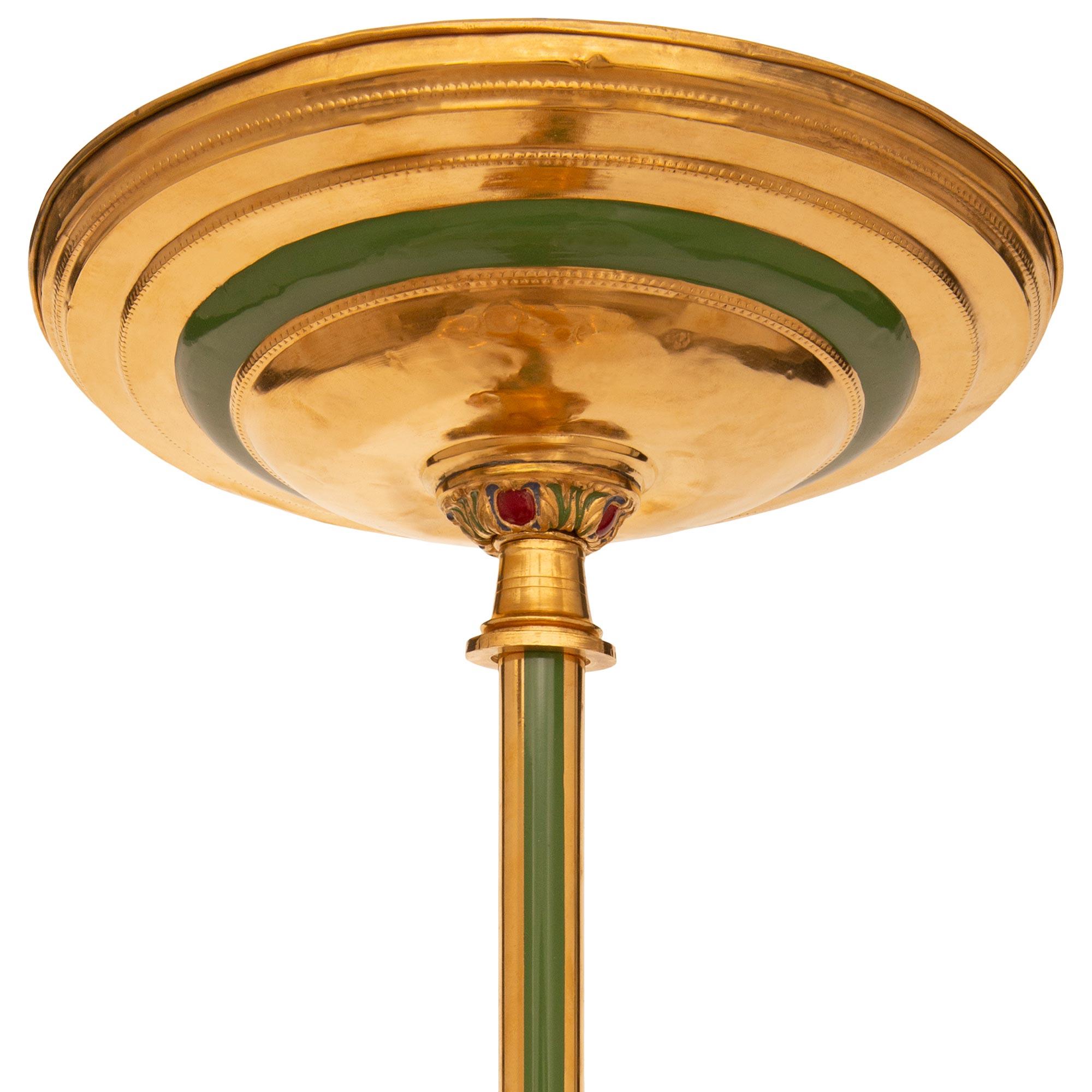 Lampadario francese in bronzo smaltato Ormolu Champlevé del XIX secolo Luigi XVI st In condizioni buone in vendita a West Palm Beach, FL