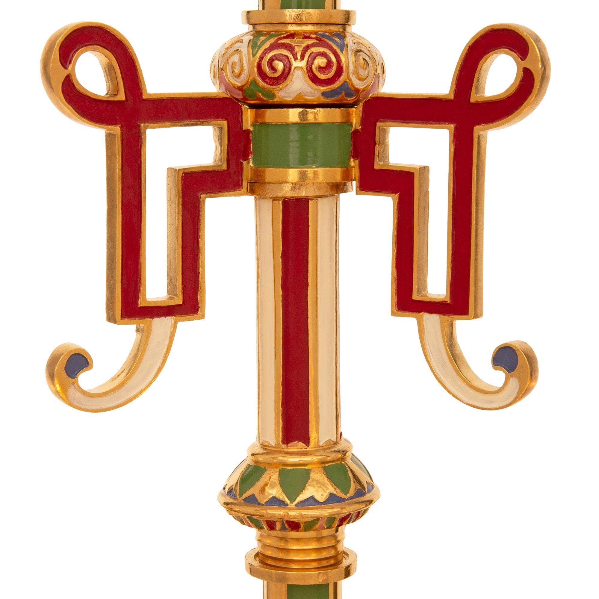 Lampadario francese in bronzo smaltato Ormolu Champlevé del XIX secolo Luigi XVI st in vendita 1