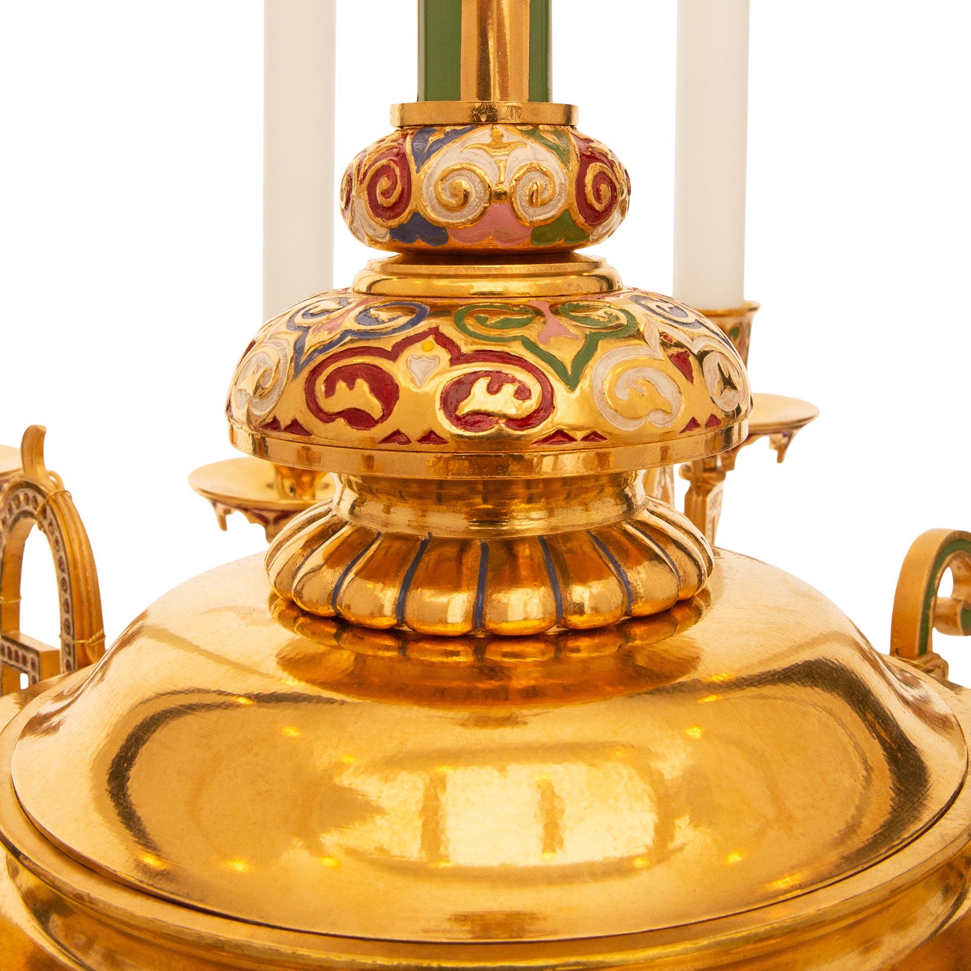 Lampadario francese in bronzo smaltato Ormolu Champlevé del XIX secolo Luigi XVI st in vendita 2