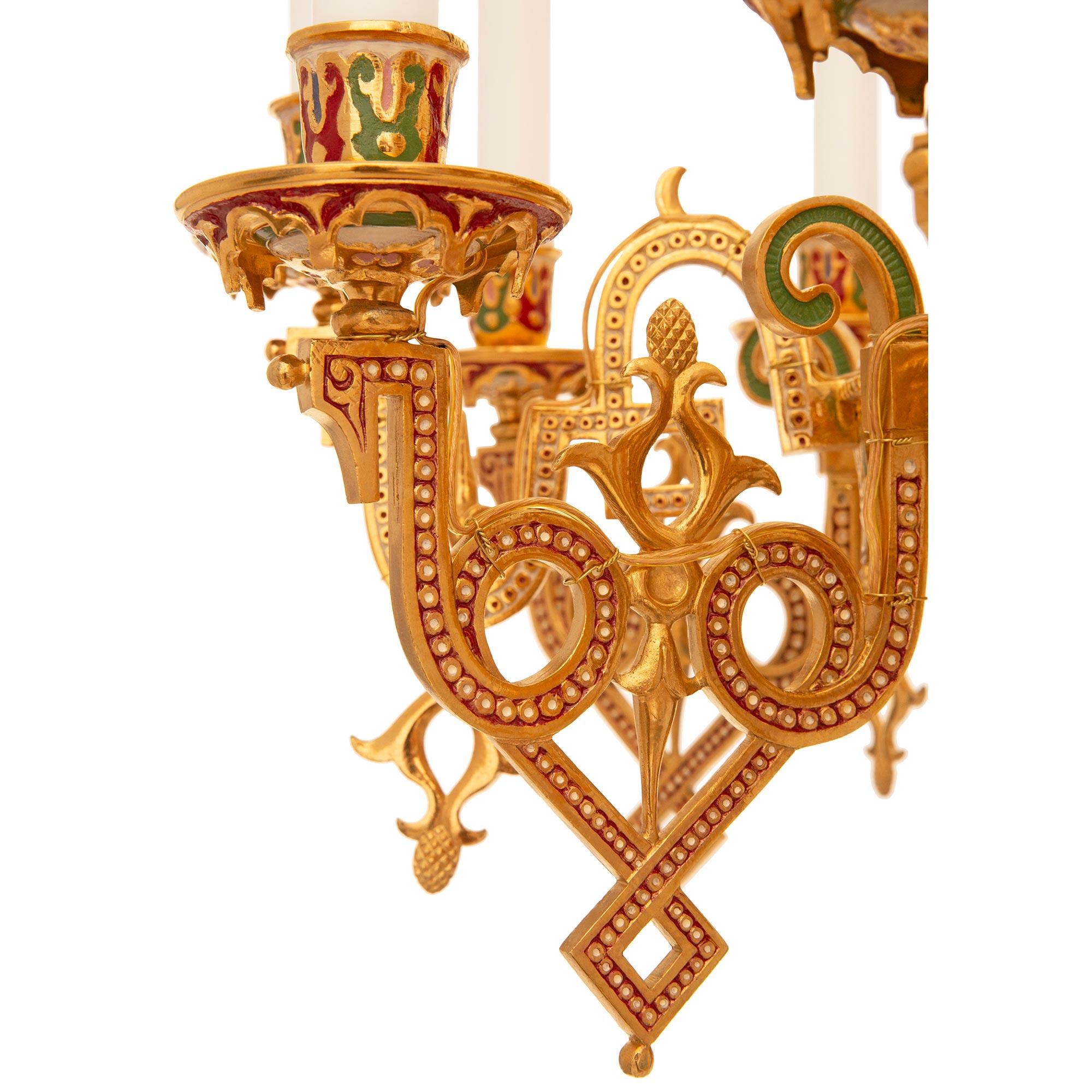 Lampadario francese in bronzo smaltato Ormolu Champlevé del XIX secolo Luigi XVI st in vendita 3