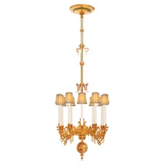 A French 19th century Louis XVI st enameled Bronze Ormolu Champlevé chandelier