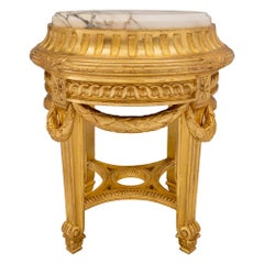 French 19th Century Louis XVI Style Giltwood and Carrara Pedestal/Side Table