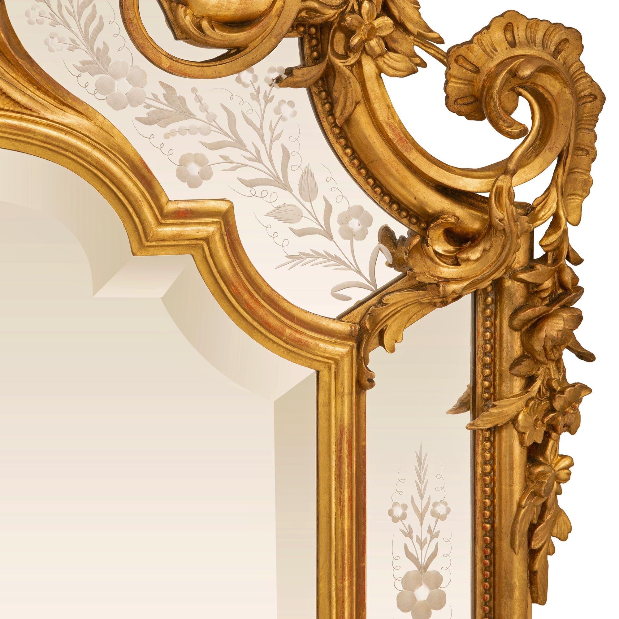 A French 19th Century Louis XVI St. Giltwood Double Frame Mirror For Sale 2